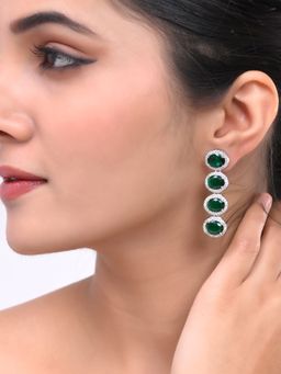 Silvermerc Designs - Stylish Green American Dimond Drop Earrings For Women