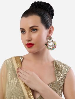 Zaveri Pearls - Multicolor Stones Cluster Beads Kundan Chandbali Earrings