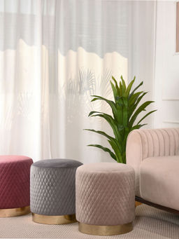 Mason Home - Alexandria Quilted Beige Velvet Pouffe