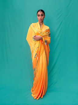Jadon - Sahasrara Yellow Saree without Blouse