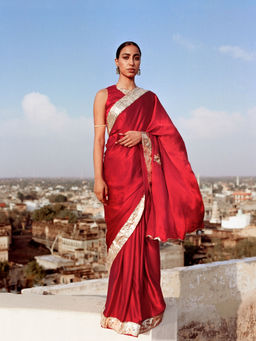 Jadon - Red Ajna Saree without Blouse