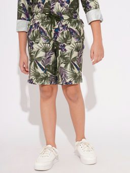 Jack & Jones Junior - Boys Tropical Print Green Shorts