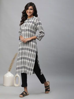 Aurelia - White and Black Check Printed Casual Kurta