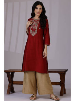 W - True Red Embroidered Kurta