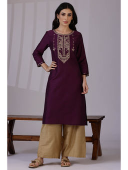 W - Wine Embroidered Kurta