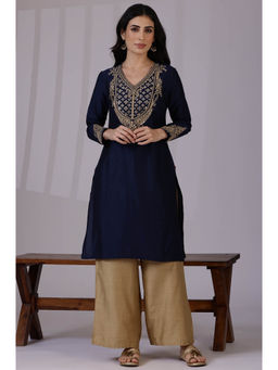 W - Navy Blue Dori Embroidered Festive Kurta