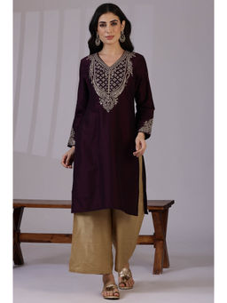 W - Raisin Wine Dori Embroidered Festive Kurta