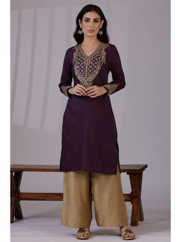 W - Purple Dori Embroidered Festive Kurta