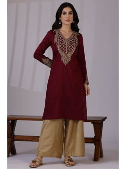 W - Maroon Dori Embroidered Festive Kurta