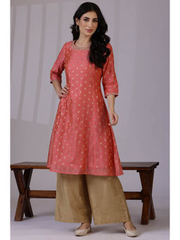 W - Peach Yarn-Dyed Chanderi with Embroidered Kurta