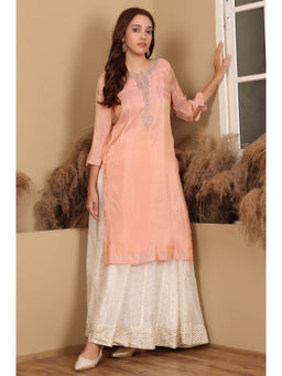 W - Peach with Embroidered Kurta