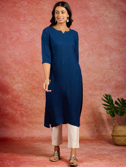 Libas - Blue Viscose Rayon Sequins Kurta