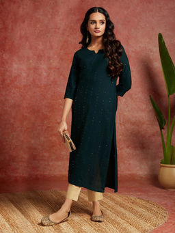 Libas - Green Viscose Rayon Sequins Kurta