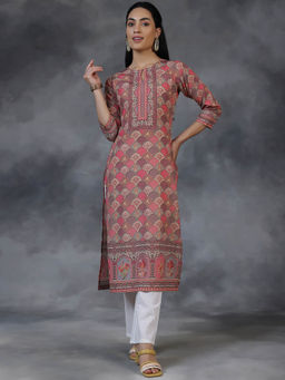 Libas - Pink Printed Straight Kurta