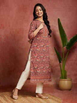Libas - Multi-Colour Crepe Floral Printed Straight Kurta
