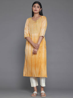 Libas - Yellow Embroidered Cotton Blend Kurta