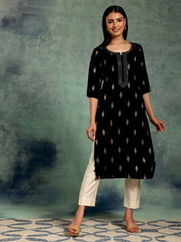 Libas - Black Viscose Rayon Straight Kurta