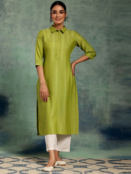 Libas - Green Cotton Blend Self Design Kurta