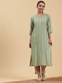 Libas - Green Woven Design Straight Viscose Rayon Kurta