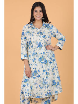 ARAMYA - Textured Cotton High Low Floral Print Kurta