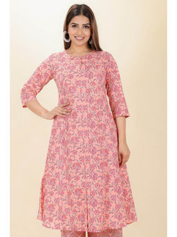 ARAMYA - Soft Cotton A-Line Floral Print Kurta
