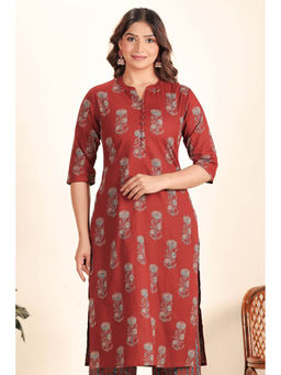 ARAMYA - Soft Cotton Straight Floral Print Kurta