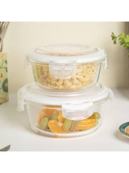 Voncasa - Transparent Food Safe High Borosilicate Glass Container With Lid (Pack Of 2)