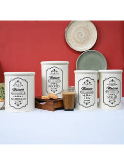 Voncasa - Metal Tea Sugar Cookie And Namkeen Jar (Pack of 4)