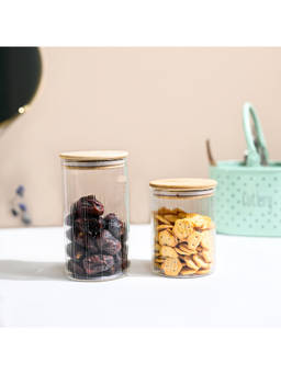 Voncasa - Glass Jar With Bamboo Lid (Pack Of 2)