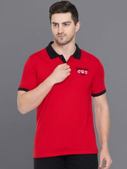 Club York - Men Red Half Sleeve Printed Polo Neck T-shirt