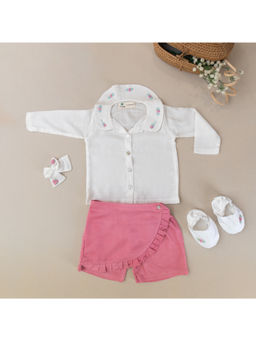 Tiny Fluff The Label - Lander Embroidered Shirt, Skort, Bow with 1 Pair Of Shoes (Set of 4)