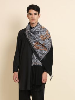 Zamour - Men Black Silk Embroidery Fine Wool Stole