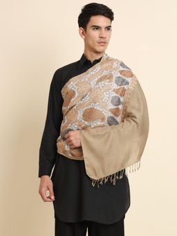 Zamour - Men Brown Silk Embroidery Fine Wool Stole