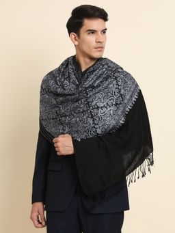 Zamour - Men Black Silk Embroidery Fine Wool Stole