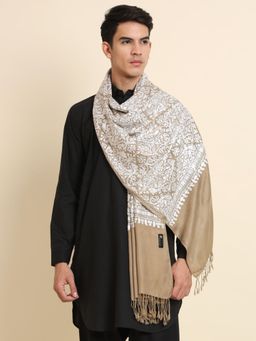 Zamour - Men Brown Silk Embroidery Fine Wool Stole