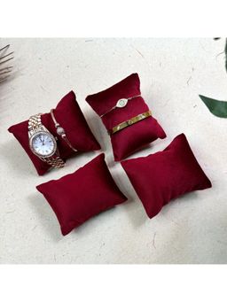 La Trove - Luxury Maroon Velvet Watch Organizer Pillows (Pack of 4)