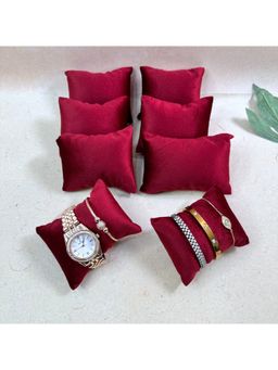 La Trove - Luxury Maroon Velvet Watch Organizer Pillows (Pack of 8)
