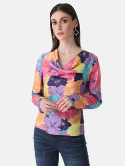 Kazo - Multi-Color Floral Cowl Neck Top
