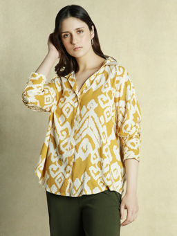 DL WOMAN - Mustard Printed Cotton Oversized Shirt