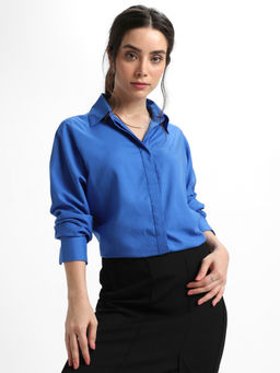 DL WOMAN - Blue Solid Viscose Modal Relaxed Fit Shirt