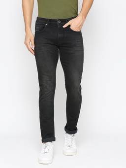 Being Human - Men Solid Black Mid Waist Jeans