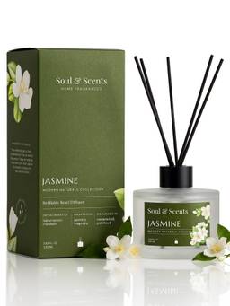 Soul & Scents - Jasmine Reed Diffuser Set - 220ml Scented Oil with 6 Fiber Sticks