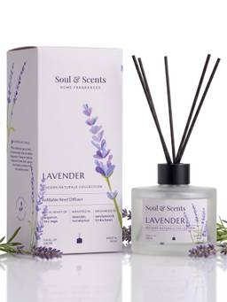 Soul & Scents - Lavender Reed Diffuser Set - 220ml Scented Oil with 6 Fiber Sticks