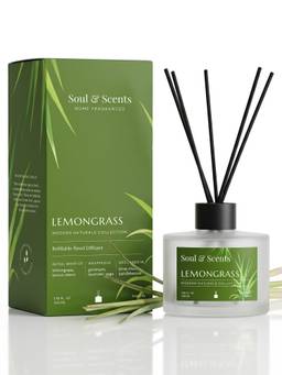 Soul & Scents - Lemongrass Reed Diffuser Set - 220ml Scented Oil with 6 Fiber Sticks
