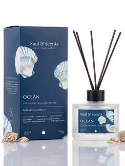Soul & Scents - Ocean Reed Diffuser Set - 220ml Scented Oil with 6 Fiber Sticks