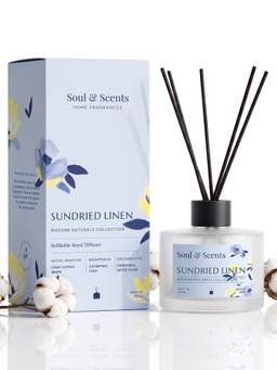 Soul & Scents - Sundried Linen Reed Diffuser Set - 220ml Scented Oil with 6 Fiber Sticks