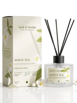 Soul & Scents - White-Tea Reed Diffuser Set - 220ml Scented Oil with 6 Fiber Sticks