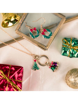 Arendelle - Christmas Tree and Bell Pendant Wreath Earrings Set