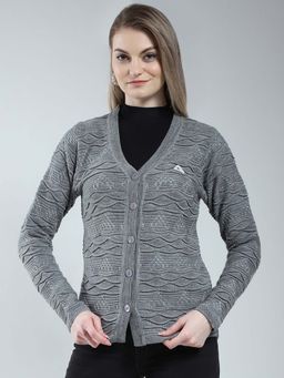 Monte Carlo - Grey Women's Self Design V Neck Cardigan