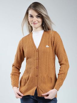 Monte Carlo - Mustard Women's Self Design V Neck Cardigan